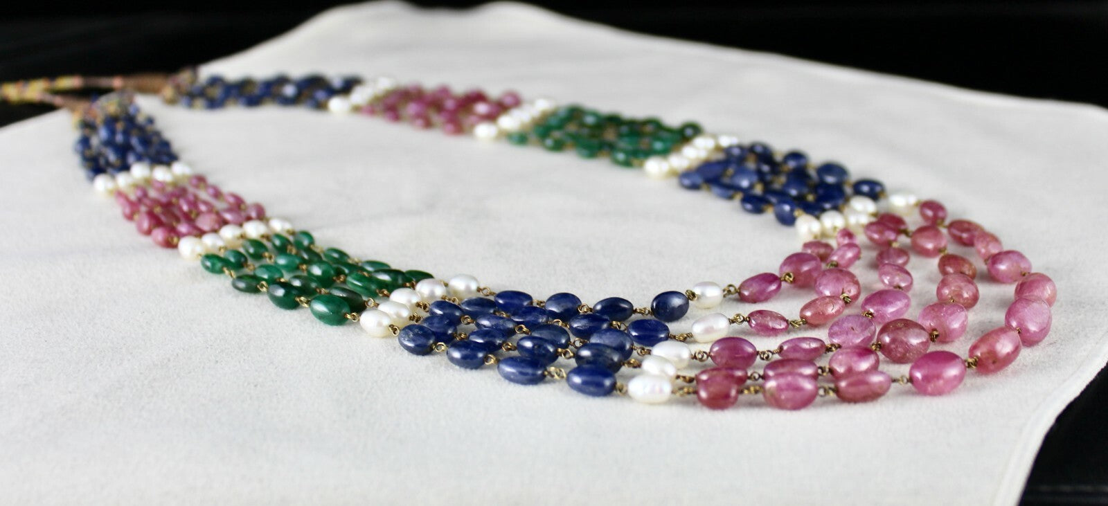 Certified 505 Ct Natural Ruby Blue Sapphire Emerald Pearl 18k Gold Necklace