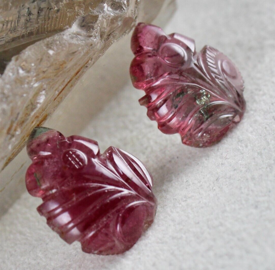 Natural Multi Pink Tourmaline 14.28ct Carved Gemstone Earring Pendant