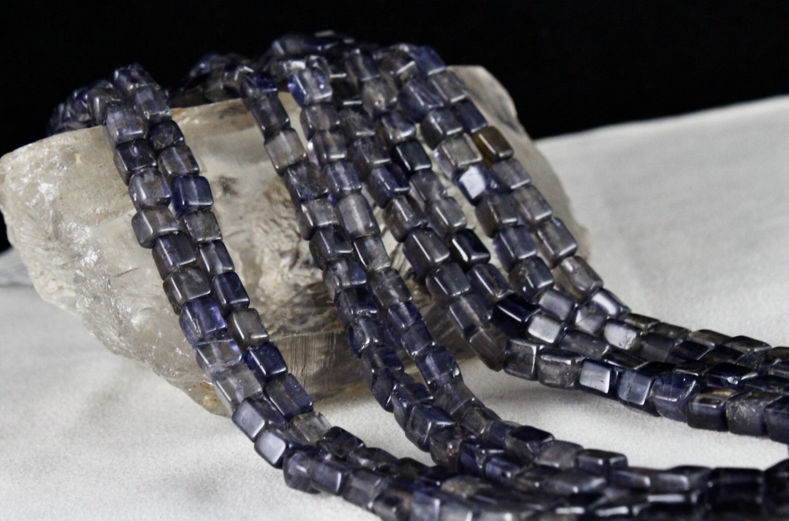 Blue Natural Iolite Square Beads Necklace Antique Gemstone Fashion, 602 Ct, 4 L
