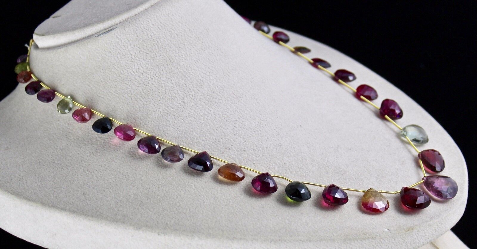 MULTI WATER MELON TOURMALINE HEART TEAR DROPS 189 CTS GEMSTONE BEADS NECKLACE