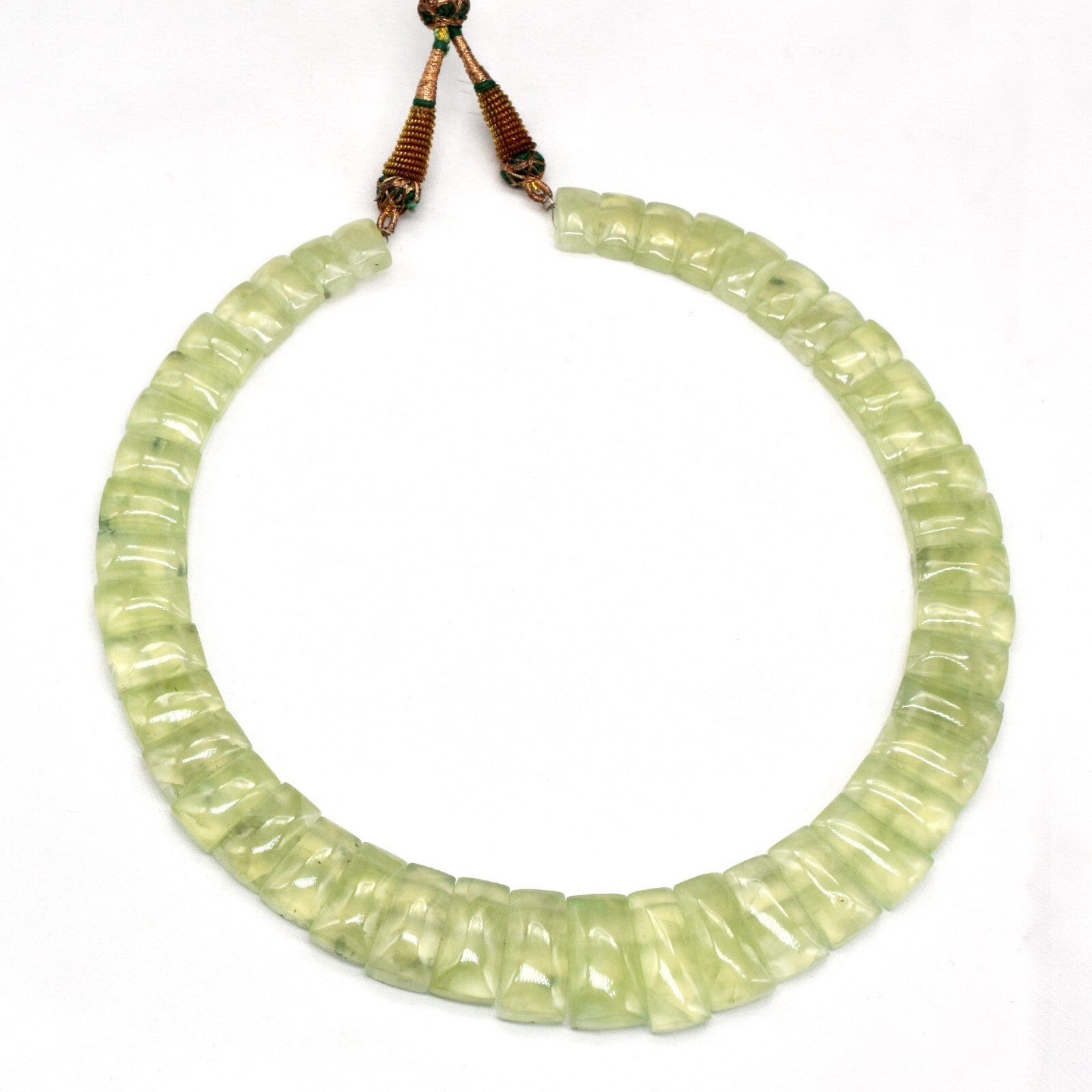 Certified Natural Green Prehnite 574 Ct Semi Precious Fine Necklace