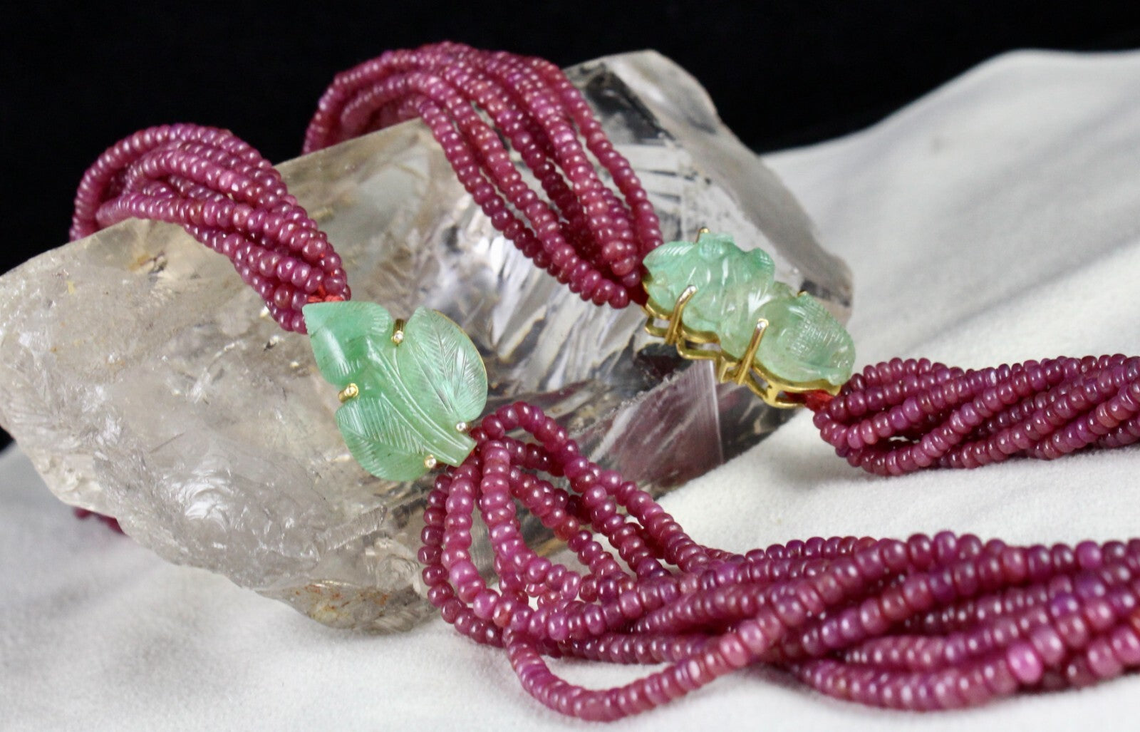 Certified Natural Ruby Beads 510 Ct Colombian Emerald Sterling Silver Necklace