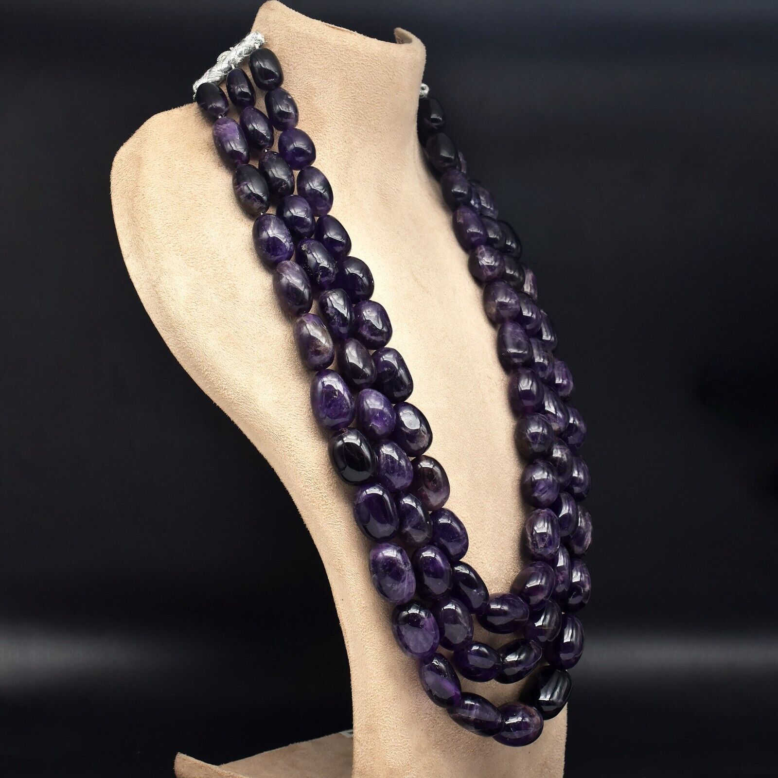Natural Amethyst Beads Oval 3 L 2405 Ct Purple Big Gemstone Fashion Necklace