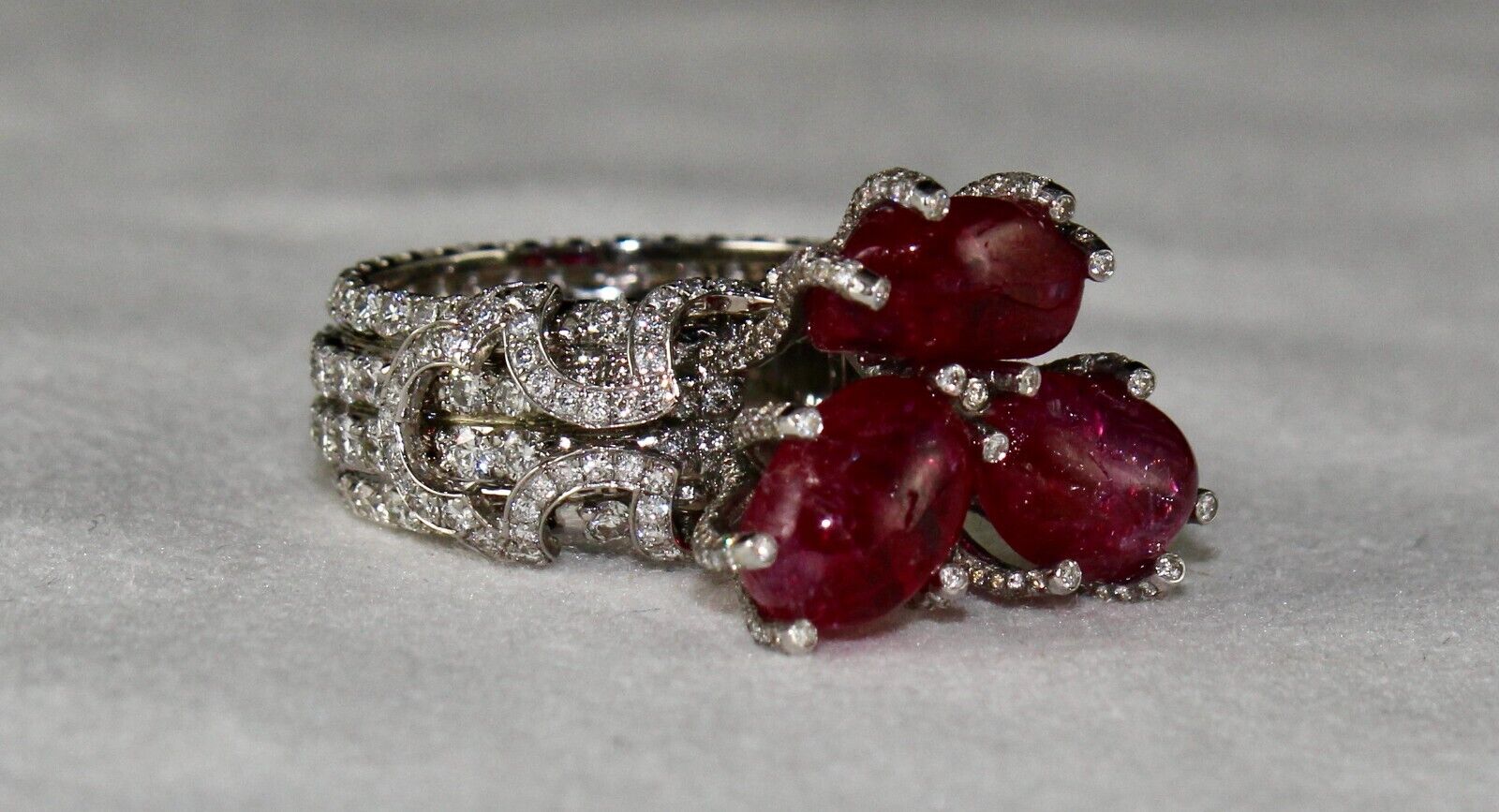 Certified Natural Burmese Ruby Cabochon Diamond 18k Gold Important Cocktail Ring