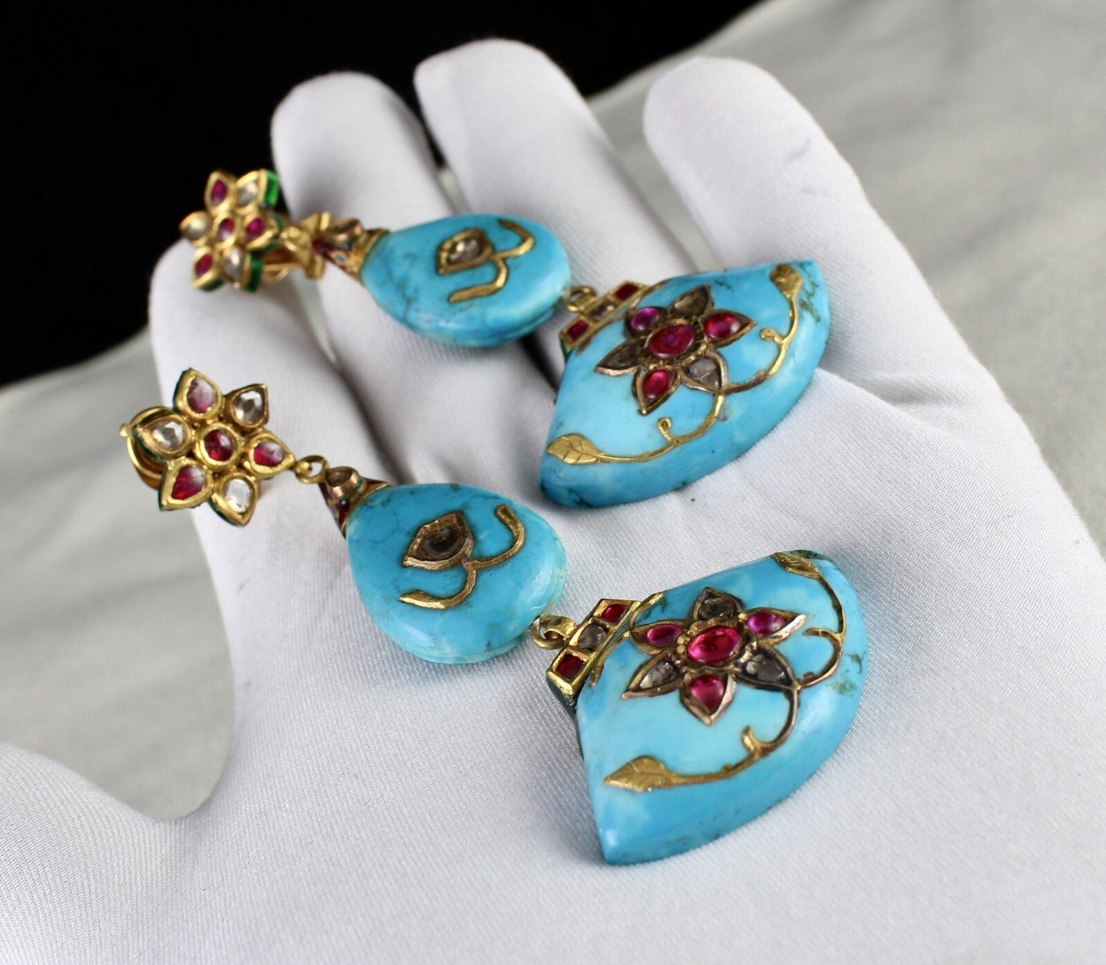 Certified Antique Natural Diamond Ruby 22k Gold Dangle Earrings 10ct For Women