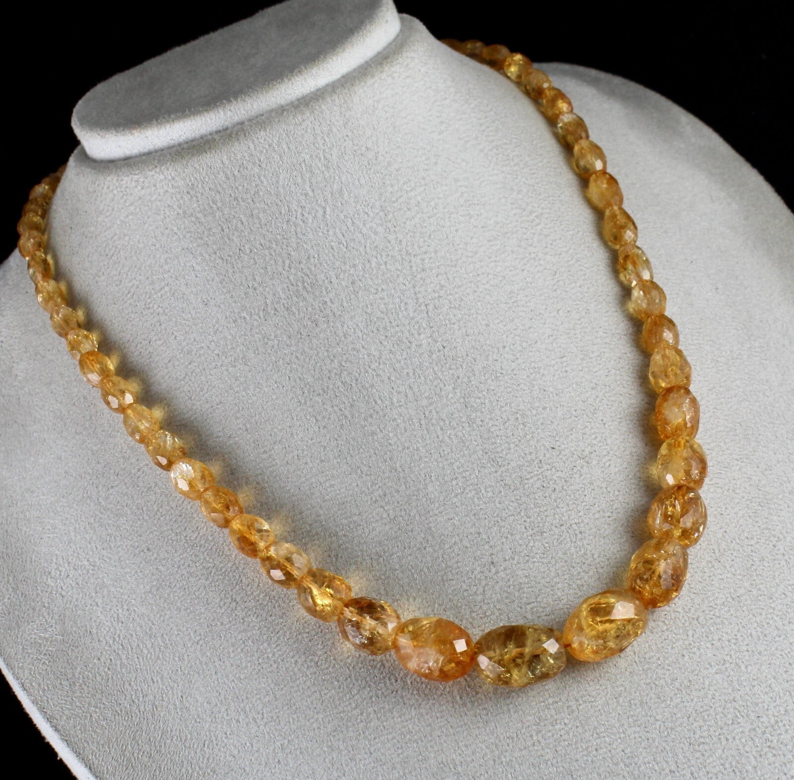 Natural Citrine Oval Faceted Bead Necklace 297 Ct Yellow Gemstone Fashion
