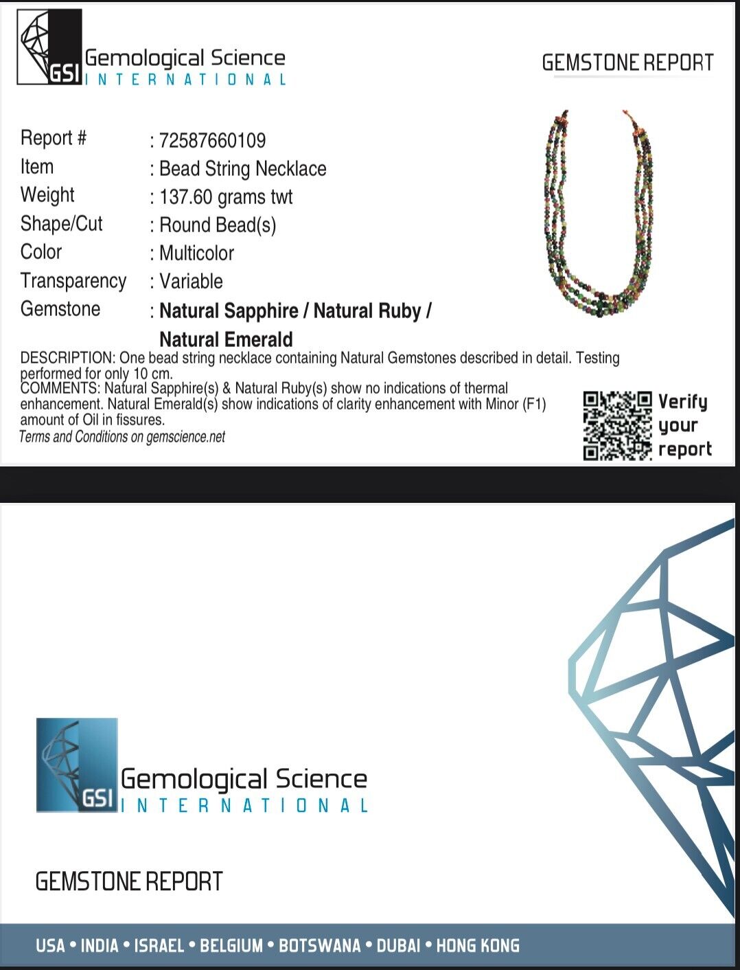 Certified Natural Emerald Ruby Blue Sapphire Beads Round 666 Ct Multi Necklace
