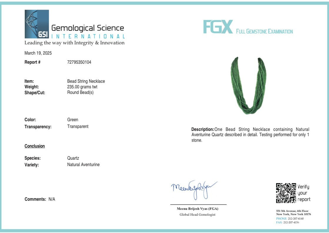 Emerald Colour Green Quartz 15l Necklace Aventurine 1175 Cts Round Beads