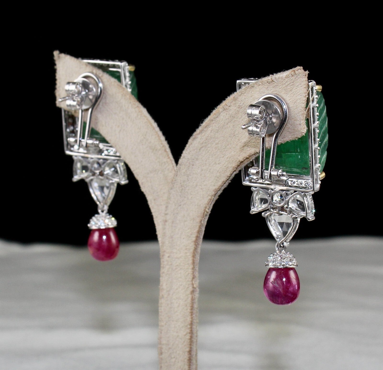 Certified 18k Gold Natural Zambia Emerald 119.2ct Ruby Diamond Earrings