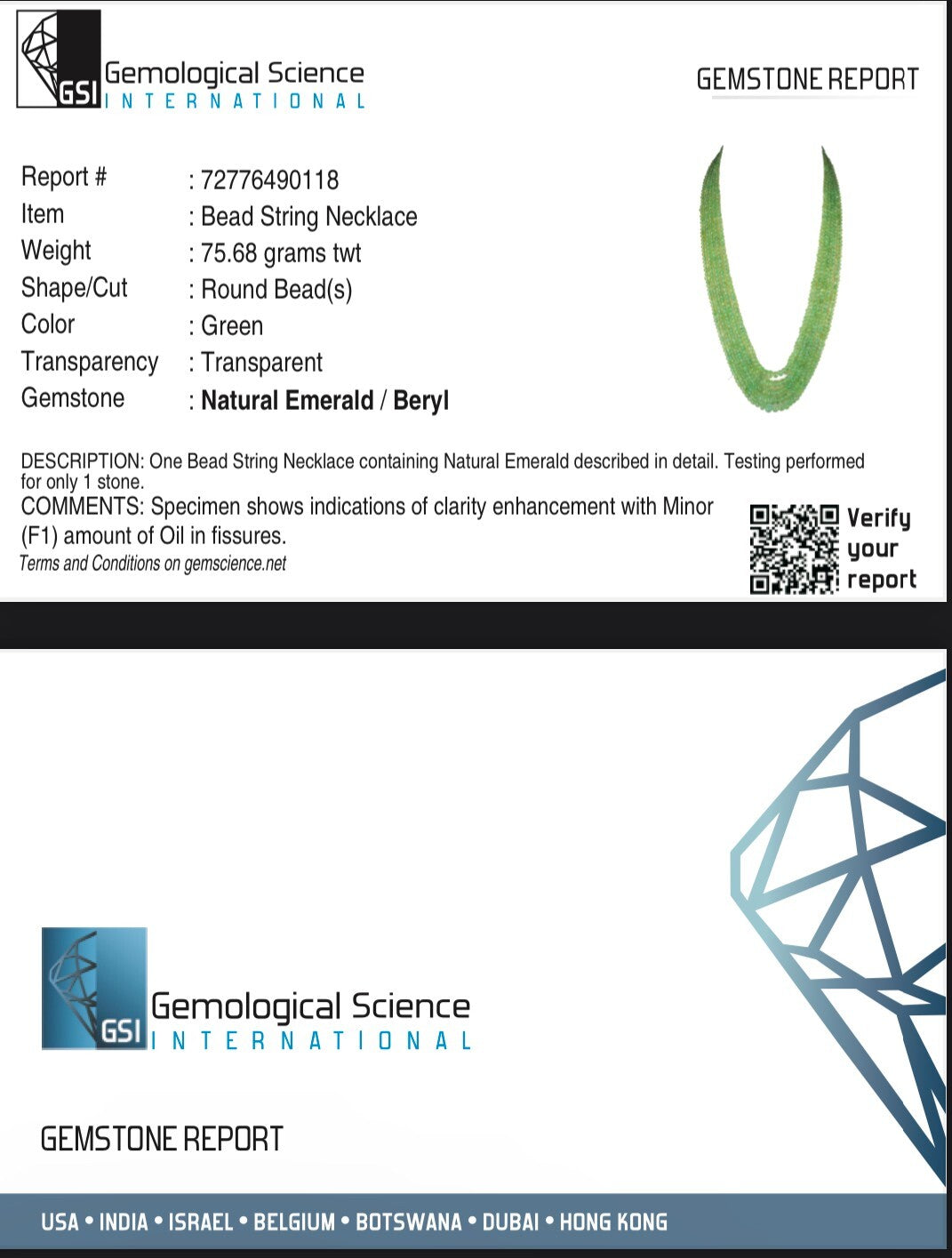 Certified Natural Emerald Beads Round Necklace 353 Ct Colombian Gemstone 5l