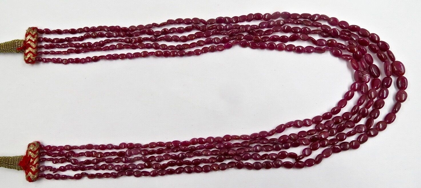 UNHEATED NATURAL RUBY BEADS LONG 5 LINE 188 CARATS GEMSTONE BEADED NECKLACE