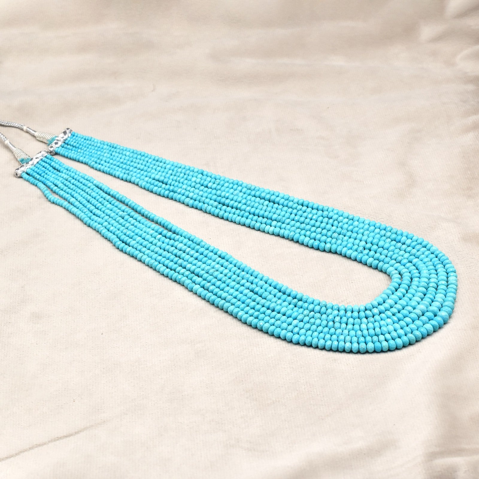 Certified Natural Turquoise 518 Ct Blue Gemstone Round Bead Necklace 7l