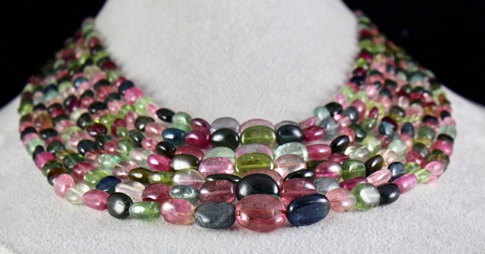 Natural Multi Colour Tourmaline Beads 7 Line 847 Ct Gemstone Statement Necklace