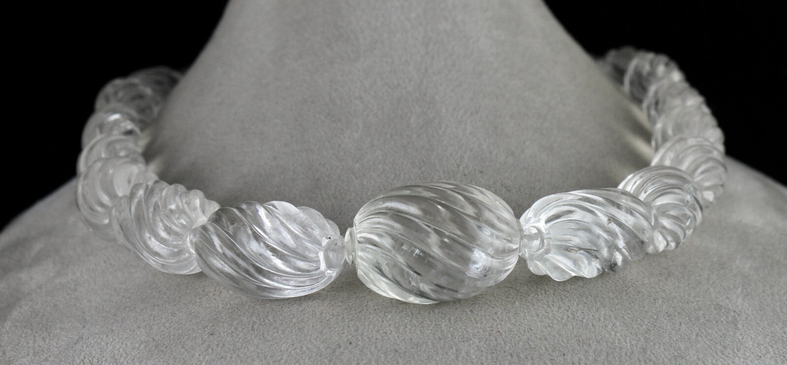 Natural White Rock Crystal Quartz 1330 Ct Oval Gemstone Necklace Beads Engraved