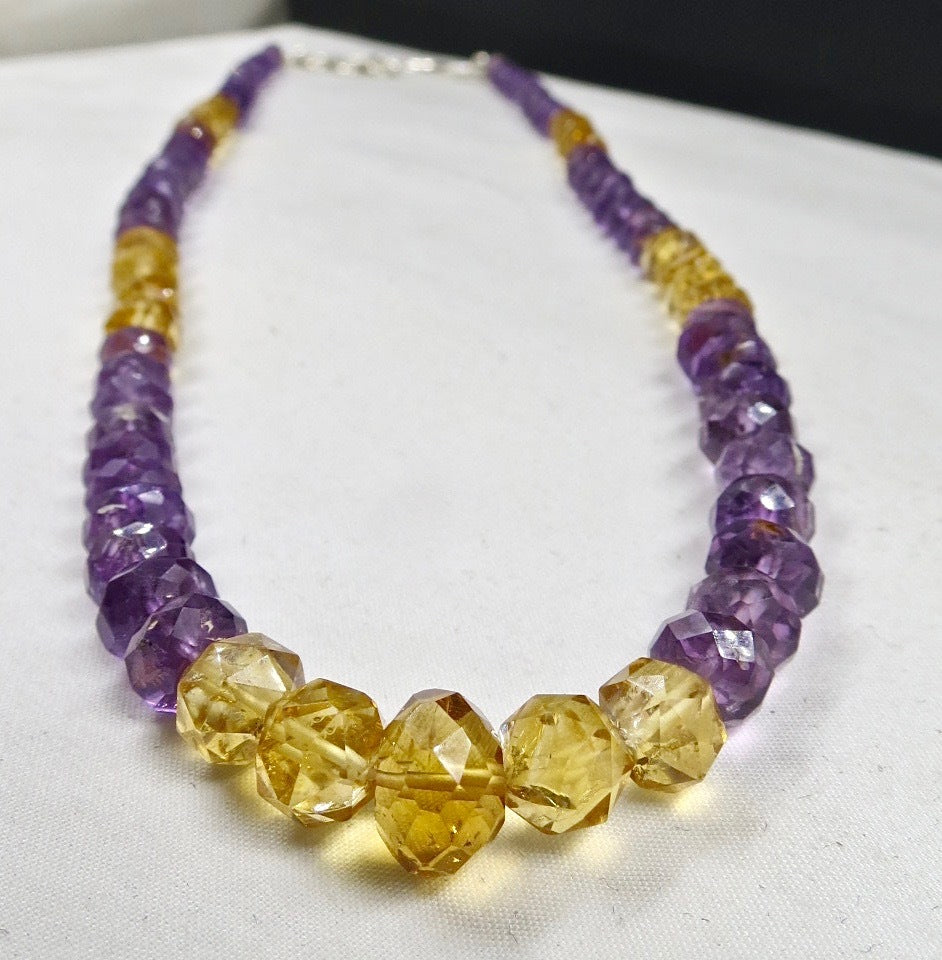 Natural Citrine Amethyst 201ct Faceted Round Beads Gemstone Necklace