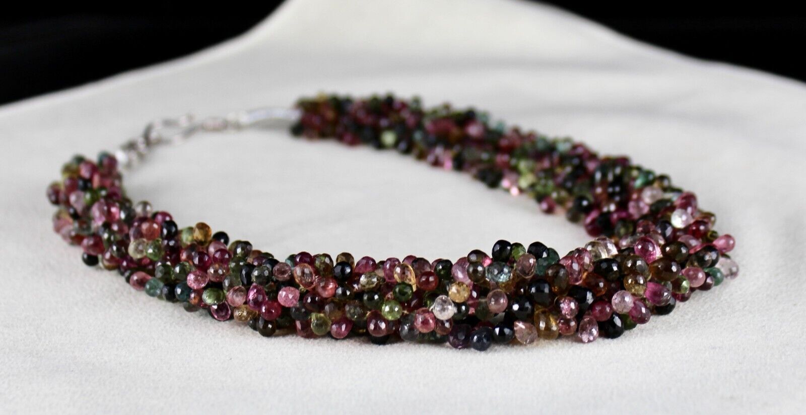 NATURAL MULTI TOURMALINE BEADS TEAR DROPS 5 LINE 632 CARATS GEMSTONE NECKLACE
