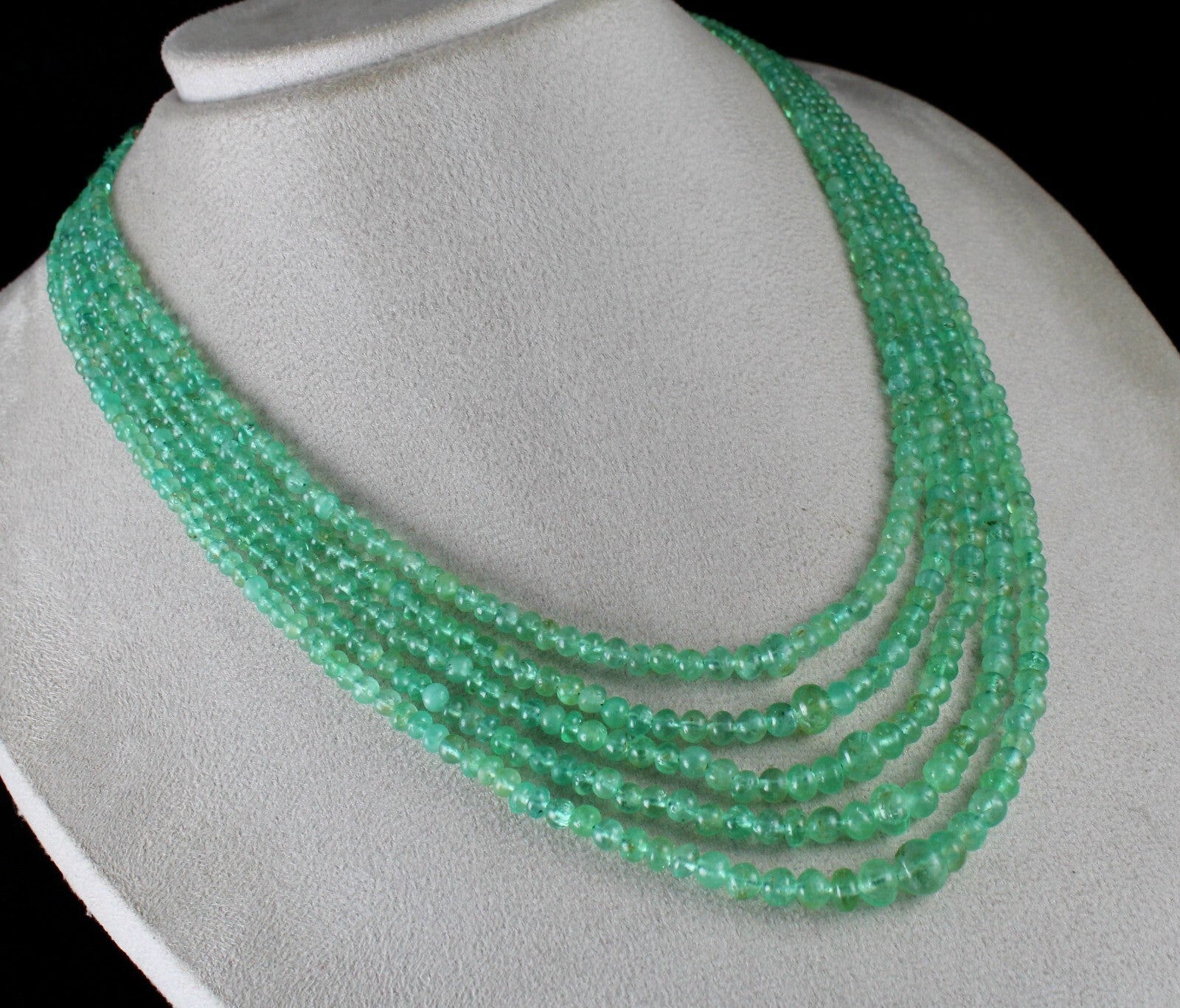 Certified Antique Colombian Emerald 315 Ct Beads Round Gemstone Necklace