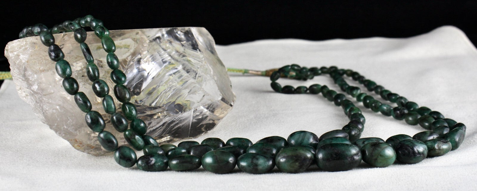 Certified Antique Vintage Natural Emerald Beads Necklace 3 L 475 Ct Cabochon