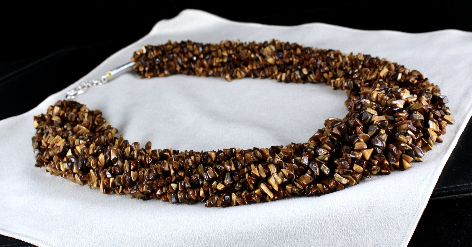 Natural Tiger Eye Beads 2189ct Sterling Silver Necklace Uncut Gemstone