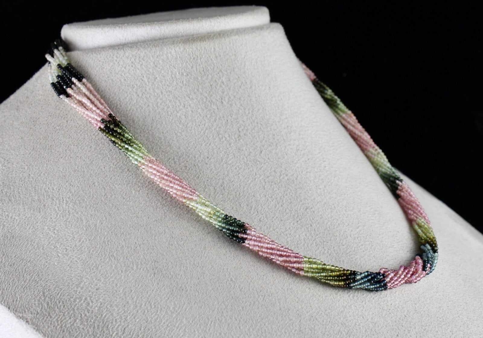 Sterling Silver Necklace 10 Line Multi Tourmaline Beads 109ct Round Gemstone