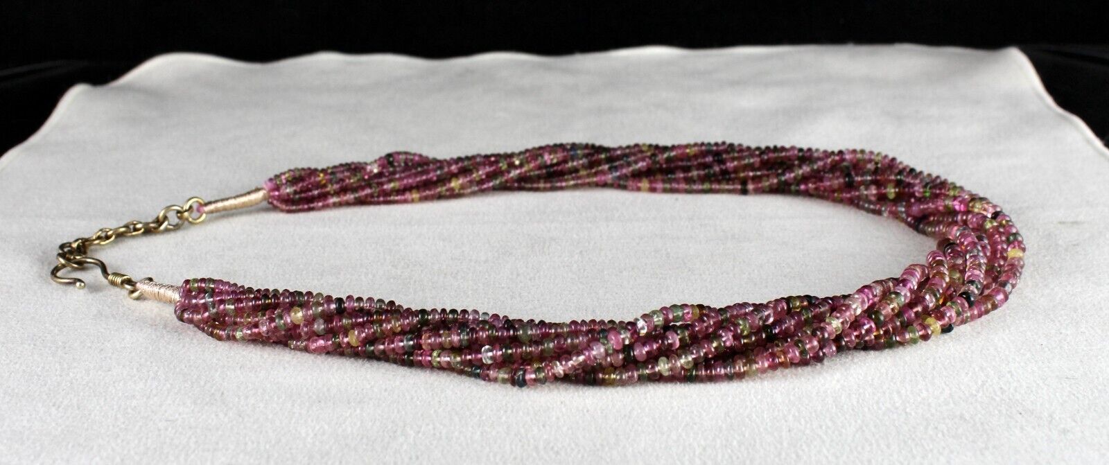 NATURAL TOURMALINE BEADED 9 LINE 400 CT MULTI COLOUR GEMSTONE SILVER NECKLACE