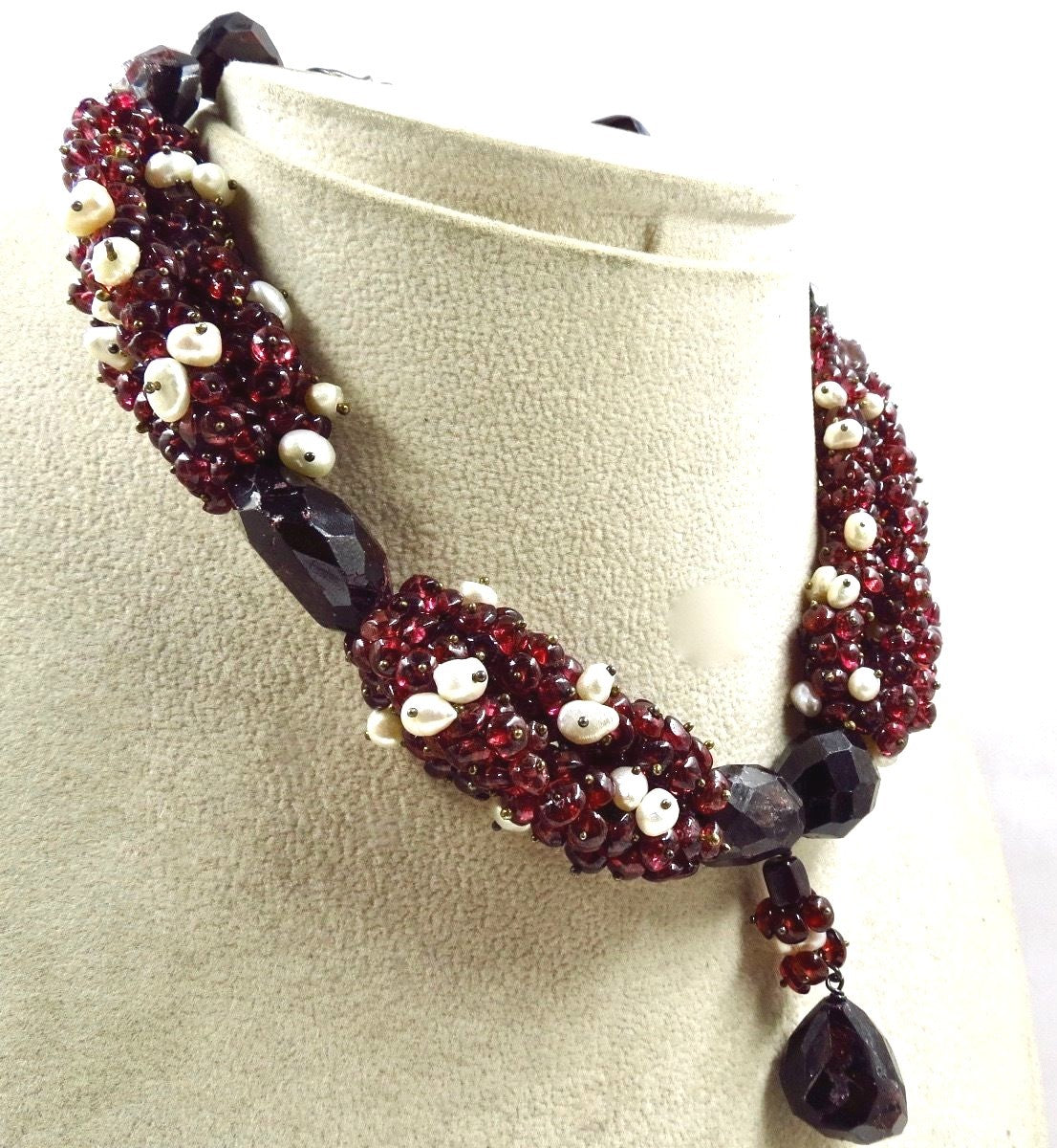 Natural Red Garnet Pearl Beads Sterling Silver 783 Ct Designer Necklace