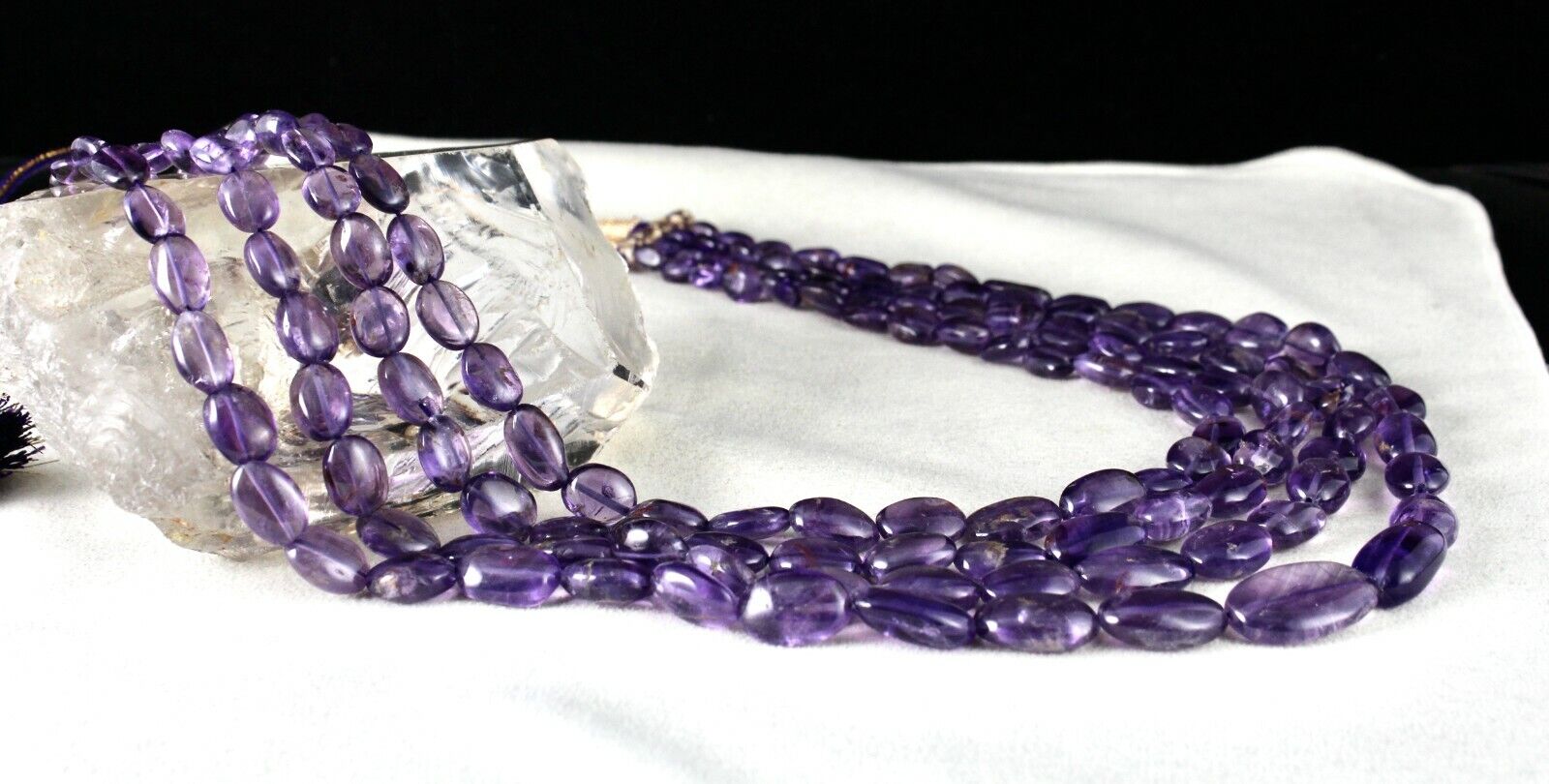 NATURAL AMETHYST BEADS LONG NUGGETS 4 LINE 662 CARATS GEMSTONE FINEST NECKLACE