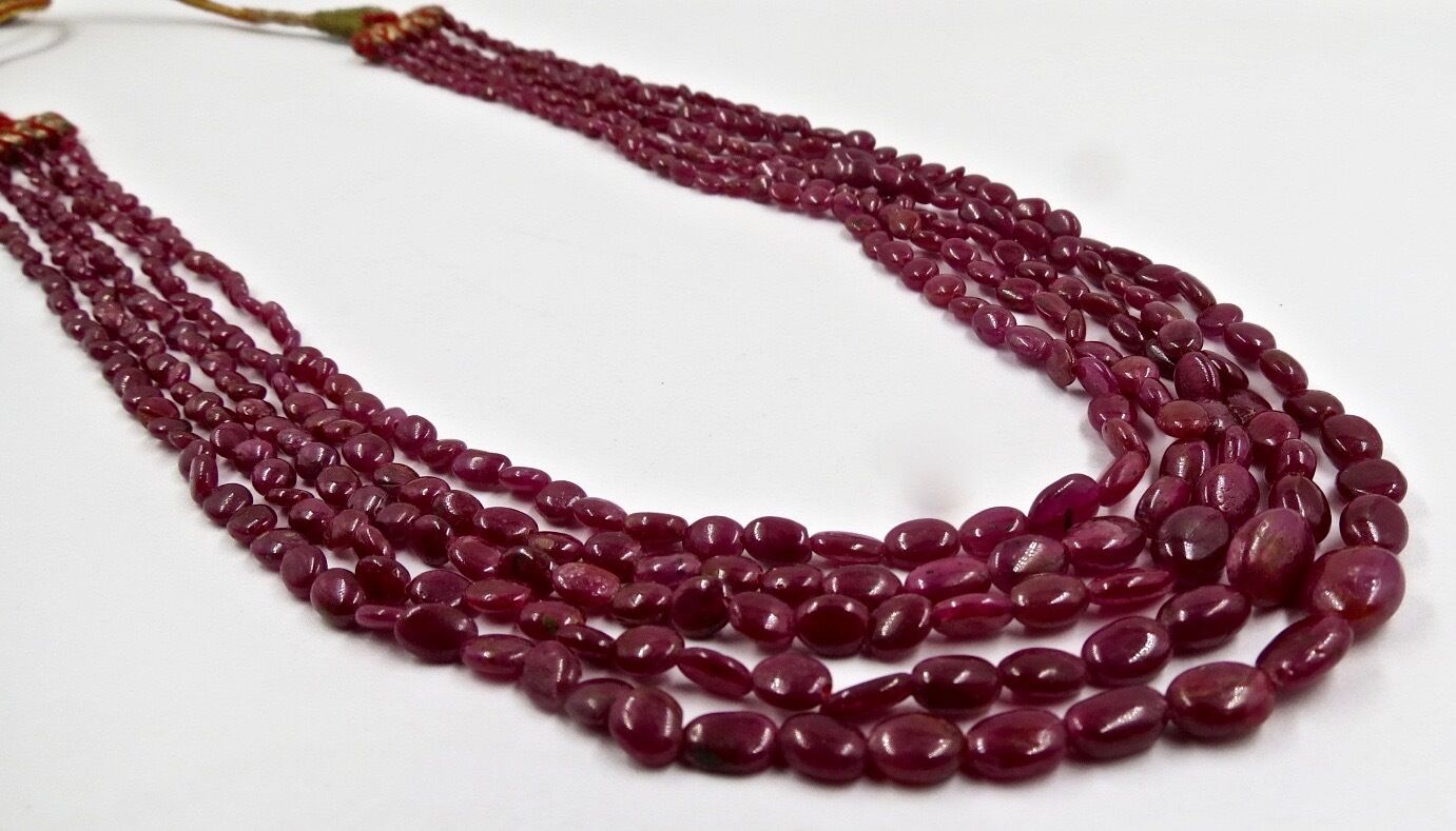 UNHEATED NATURAL RUBY BEADS LONG 5 LINE 188 CARATS GEMSTONE BEADED NECKLACE