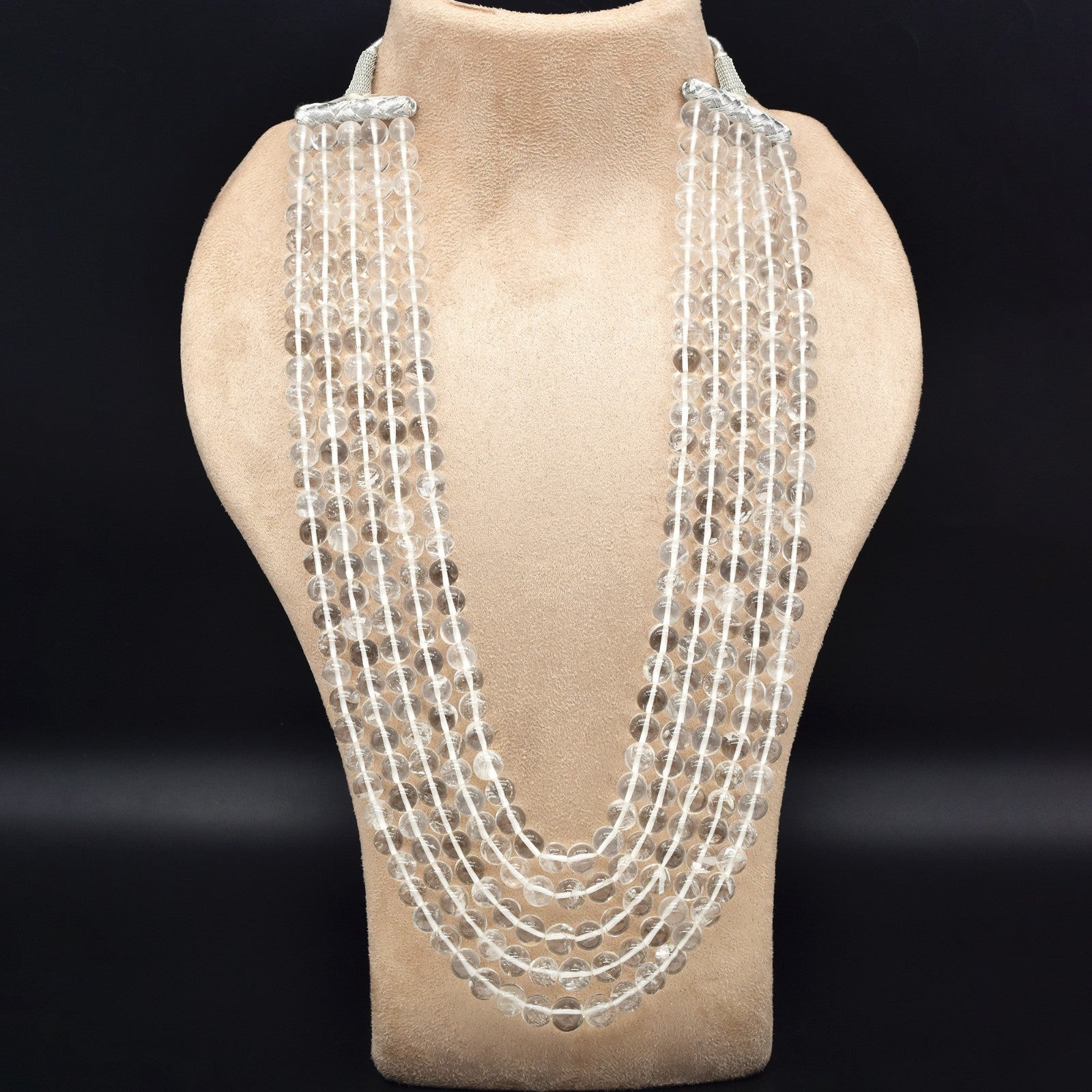 Natural Rock Crystal Quartz Round Beads Necklace 5L 1347 Ct Gemstone Fine String