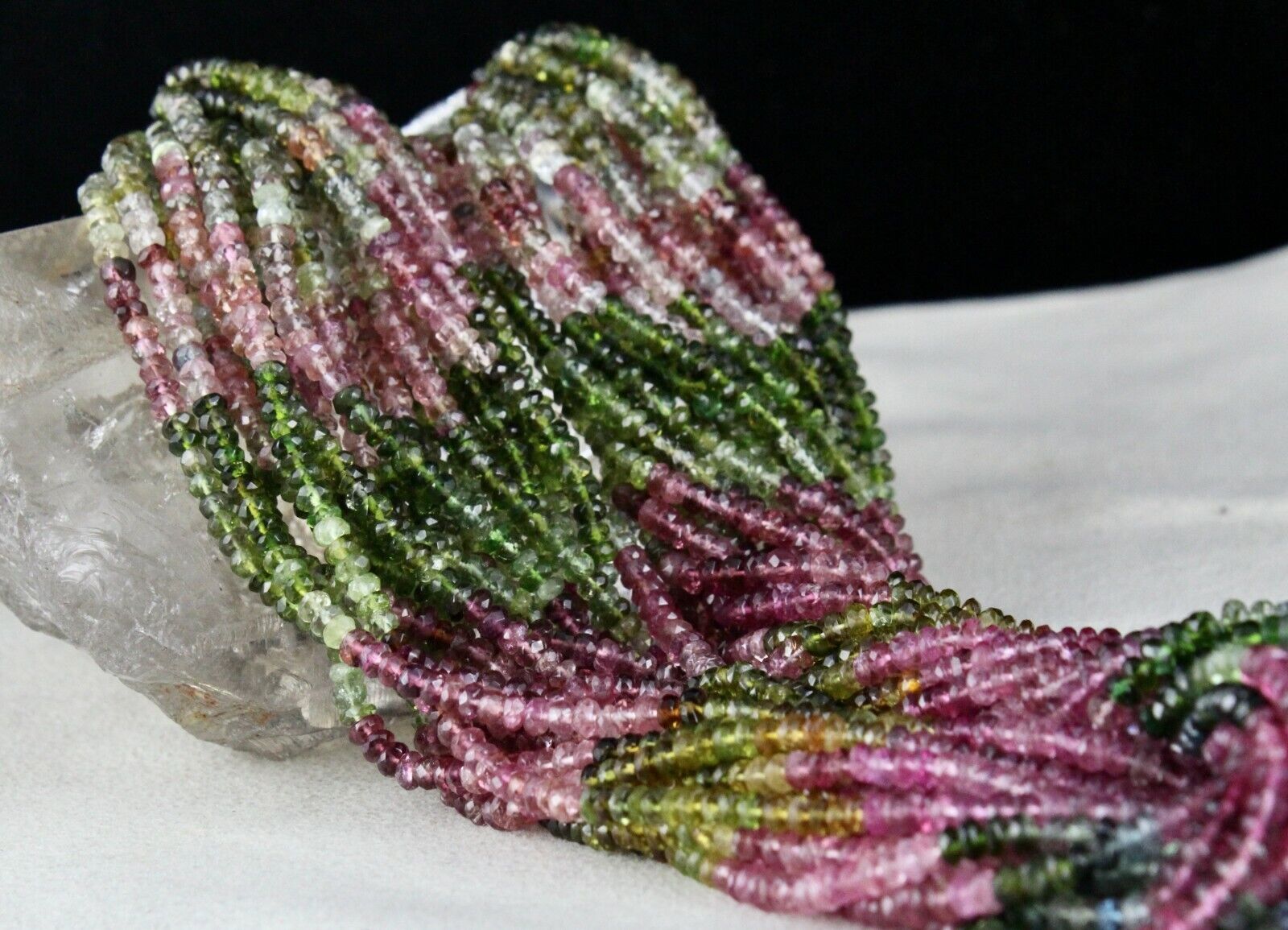 NATURAL MULTI TOURMALINE BEADS 20 LINE 802 CTS FACETED ROUND GEMSTONE NECKLACE