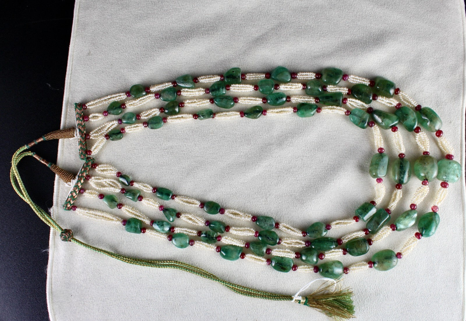 Vintage Natural Emerald 826 Ct Pearl Ruby Beaded Wedding Necklace For Women