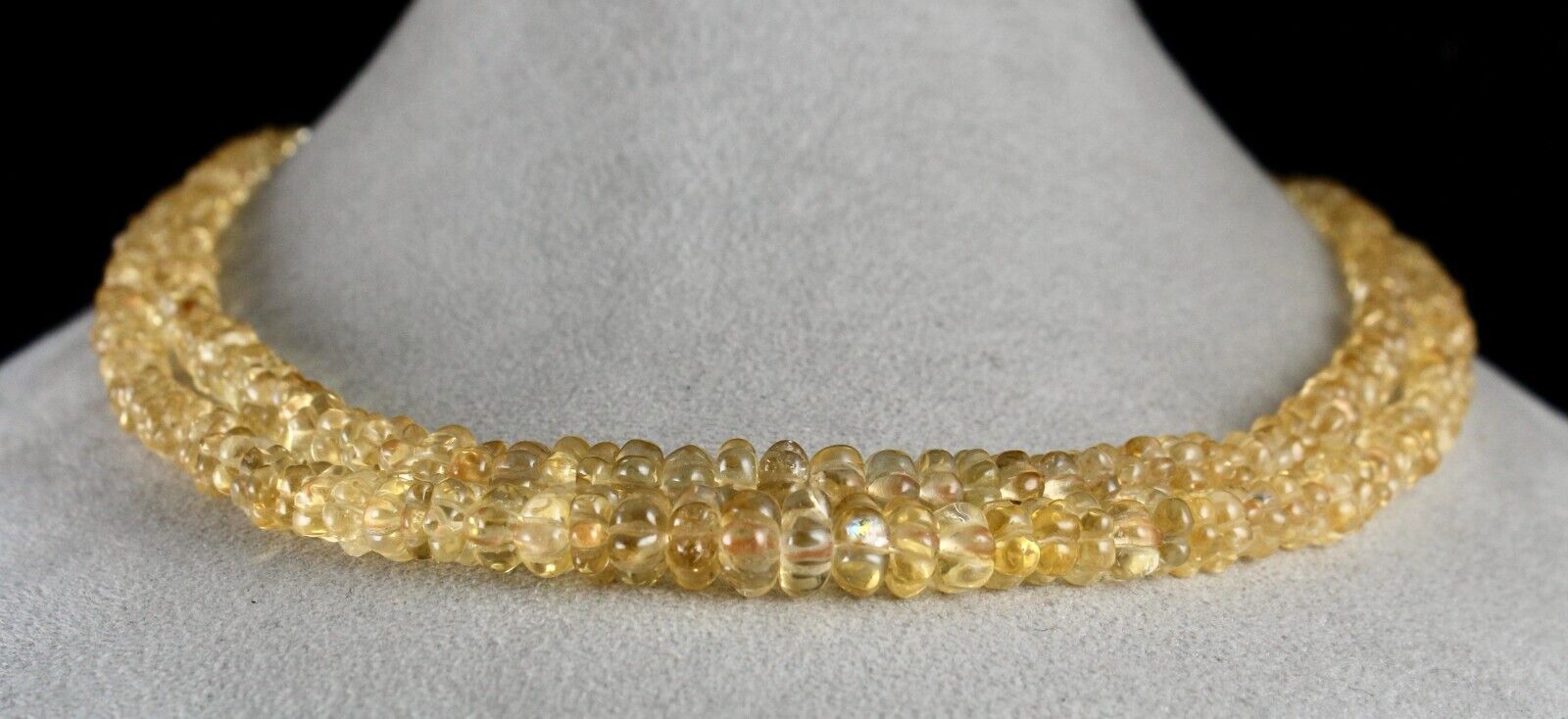 Natural Yellow Citrine Beads Carved Round 2 L 404 Ct Gemstone Vintage Necklace