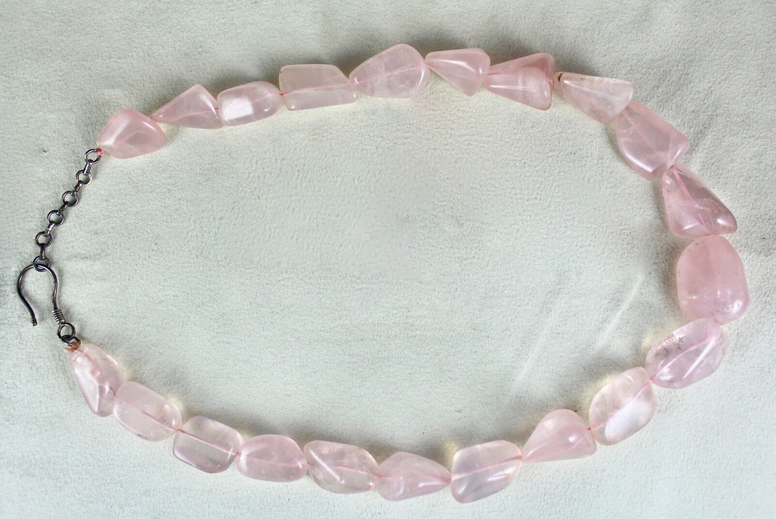 Pink Natural Rose Quartz Cabochon beads Necklace 730 Cts Gemstone Silver Clasp