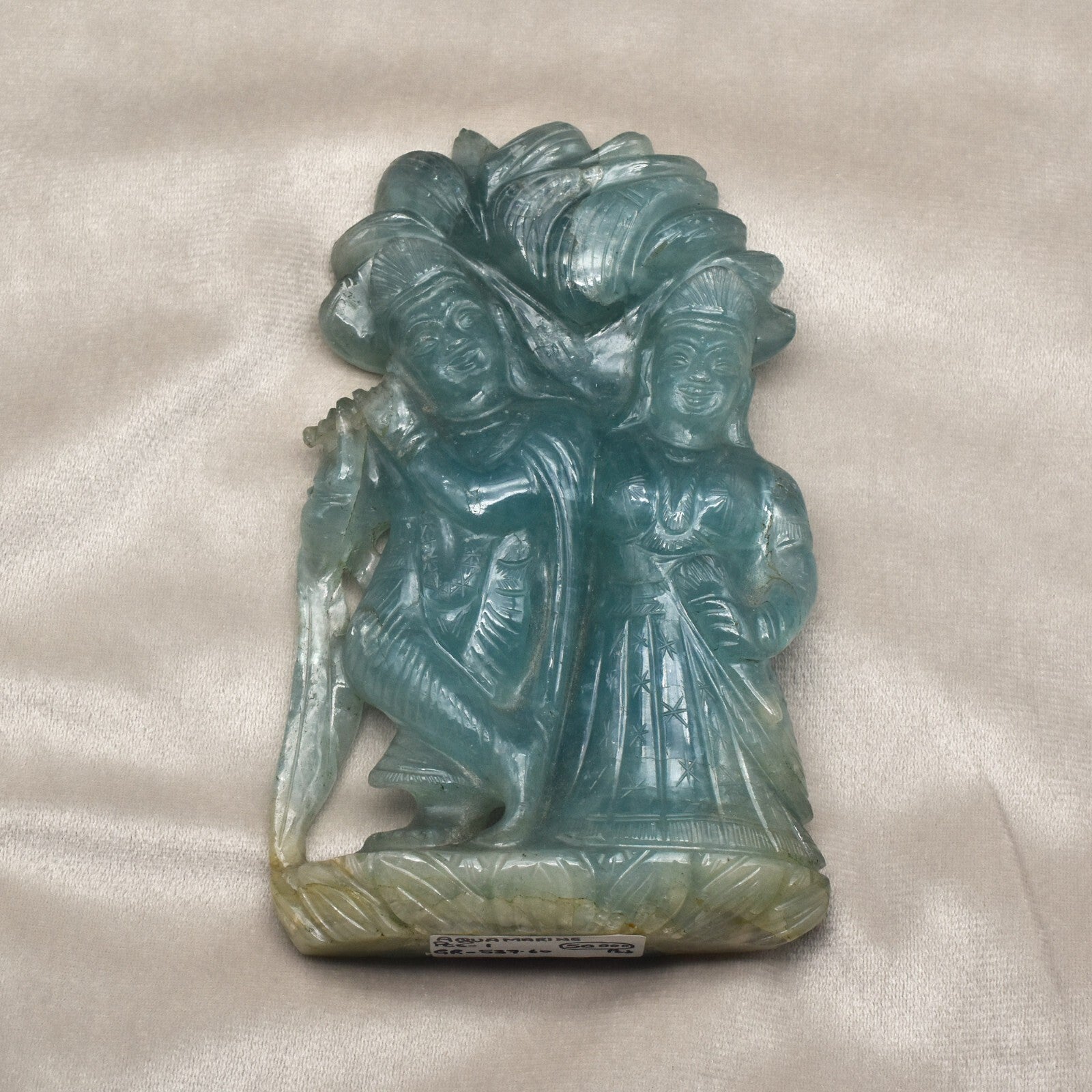 Certified Natural Aquamarine 2688 Ct Carved Lord Radhe Krishna Decor