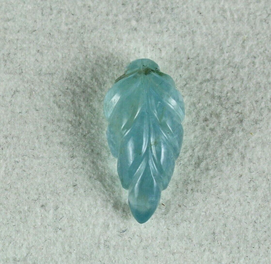 NATURAL BLUE AQUAMARINE CARVED LEAF 11.83 CARATS DRILLED GEMSTONE FOR PENDANT