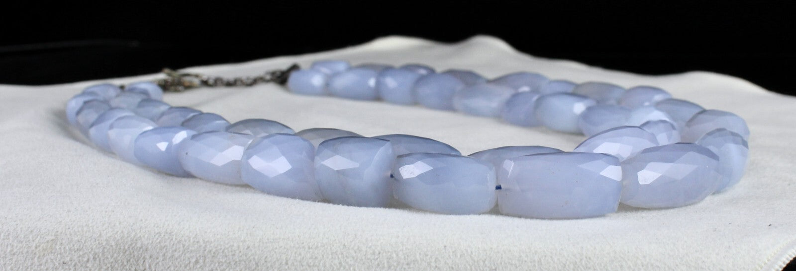 Certified Natural Blue Chalcedony 1290 Ct Faceted Beads Sterling Silver Necklace