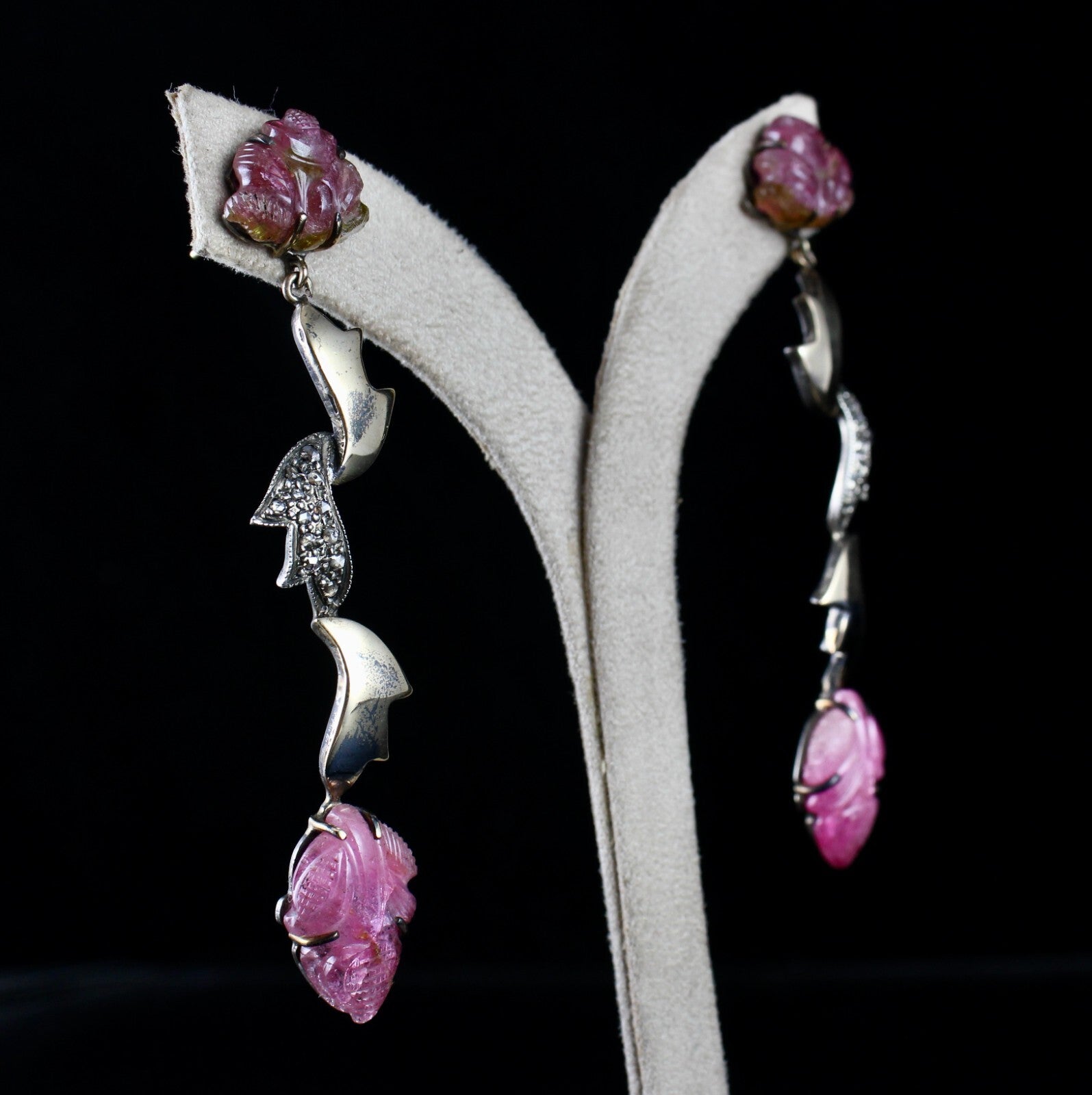 Certified Natural Pink Tourmaline 10ct Diamond 18k Gold Sterling Silver Earrings