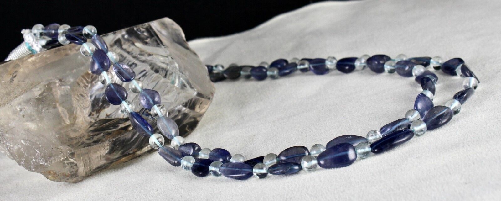 TOP NATURAL IOLITE BLUE TOPAZ CABOCHON BEADS 2 L 239 CTS GEMSTONE NECKLACE