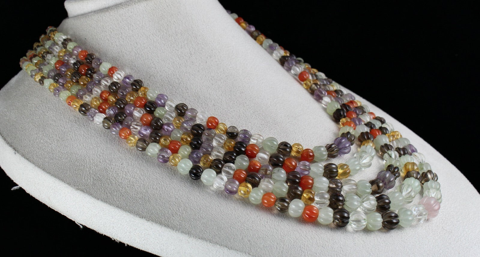 Old Natural Semi Precious Carved Melon Beads Stone Necklace 1048 Cts 5 L