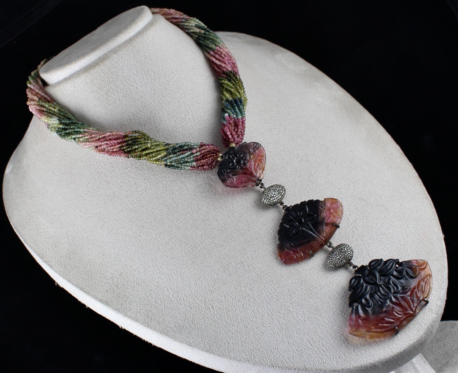 Certified Natural Watermelon Multi Tourmaline 10ct Sterling Silver Necklace