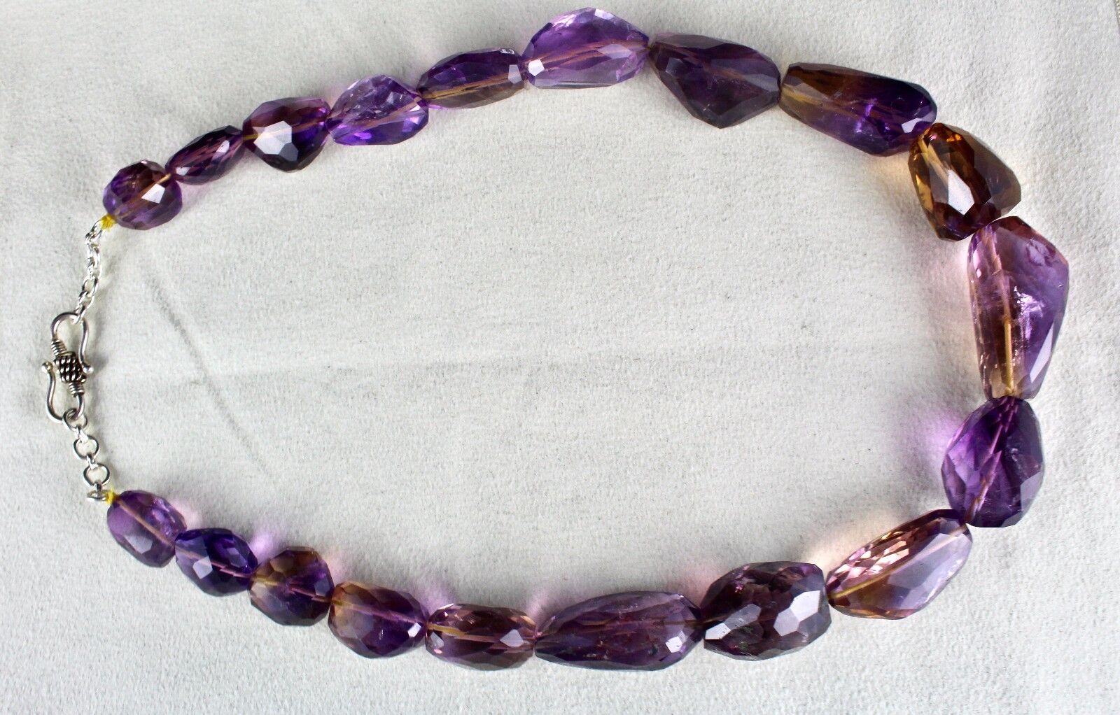 MULTI NATURAL AMETRINE BEADS FACETED TUMBLE 1165 CARATS GEMSTONE SILVER NECKLACE