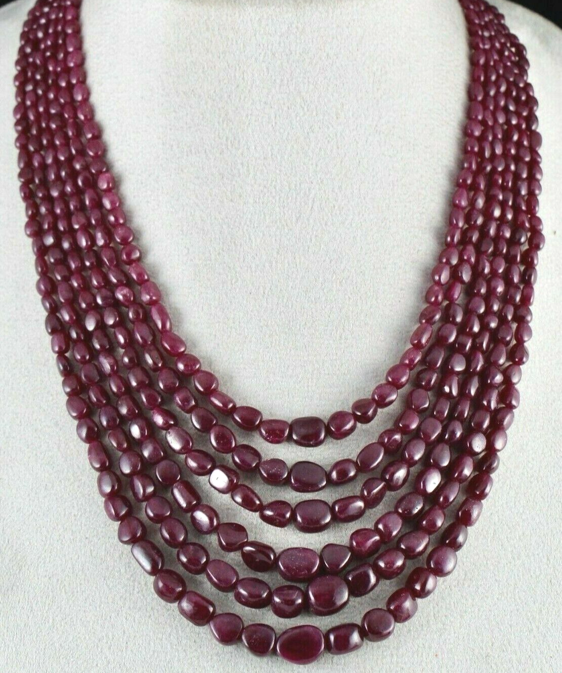 NATURAL UNTREATED RUBY TUMBLE LONG BEADS 6 LINE 782 CTS GEMSTONE LADIES NECKLACE