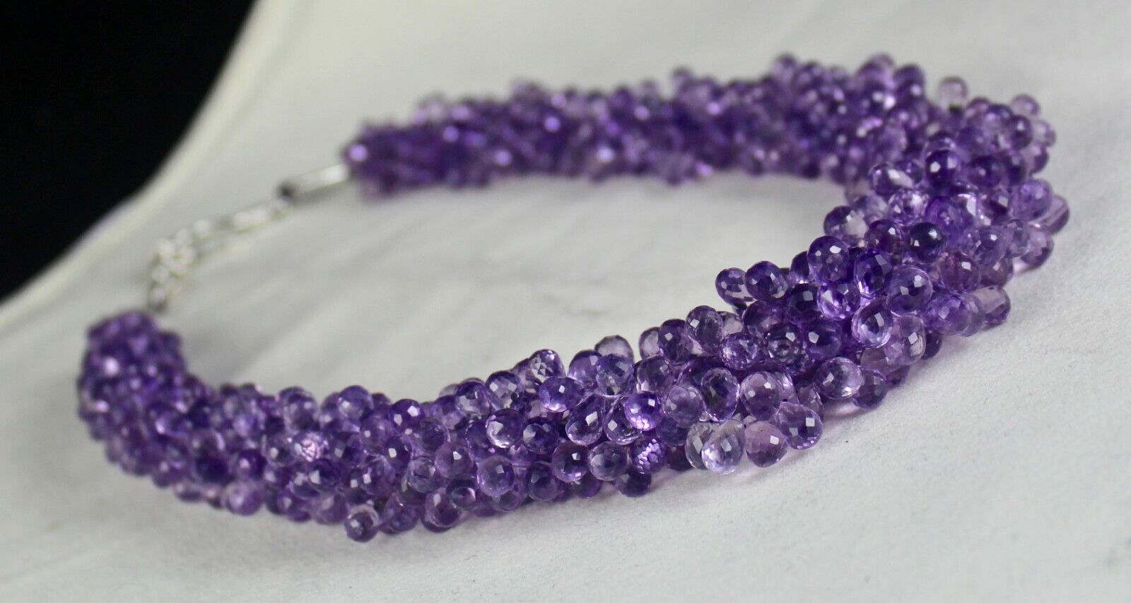Pink Amethyst Beaded Drops Necklace 768 Ct Natural Gemstone Bunch Silver Clasp