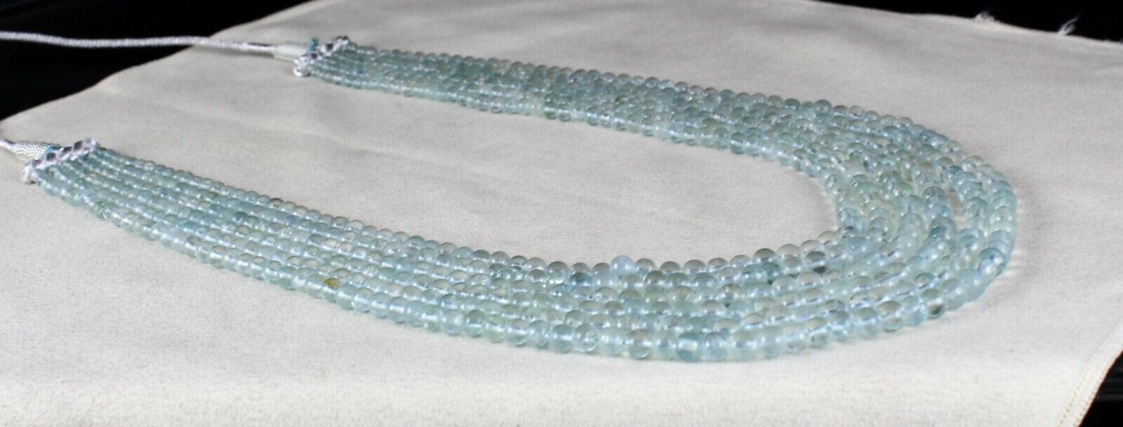 NATURAL BLUE AQUAMARINE BEADS ROUND 6 STRING 488 CTS GEMSTONE FINE NECKLACE