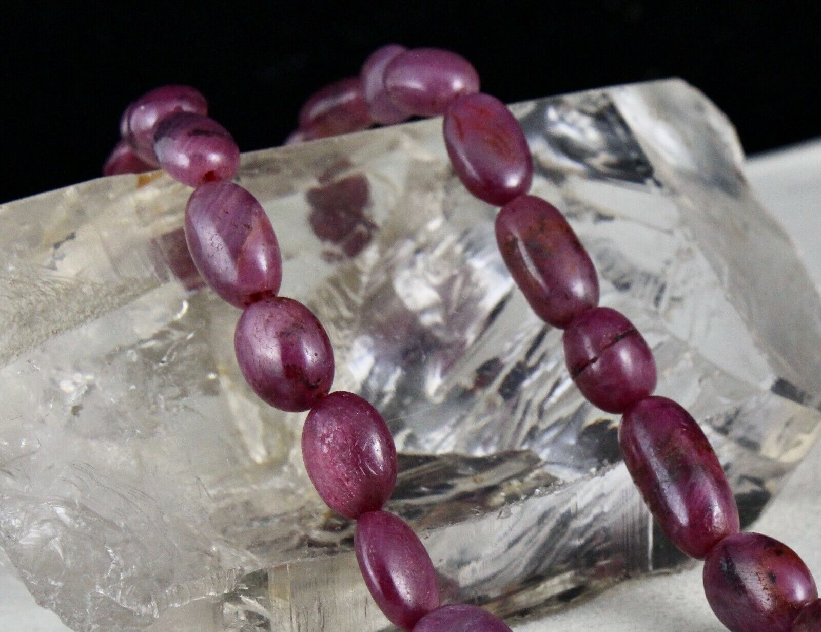 NATURAL UNHEATED RUBY BEADS NUGGET 1 LINE 363 CARATS GEMSTONE SILVER NECKLACE
