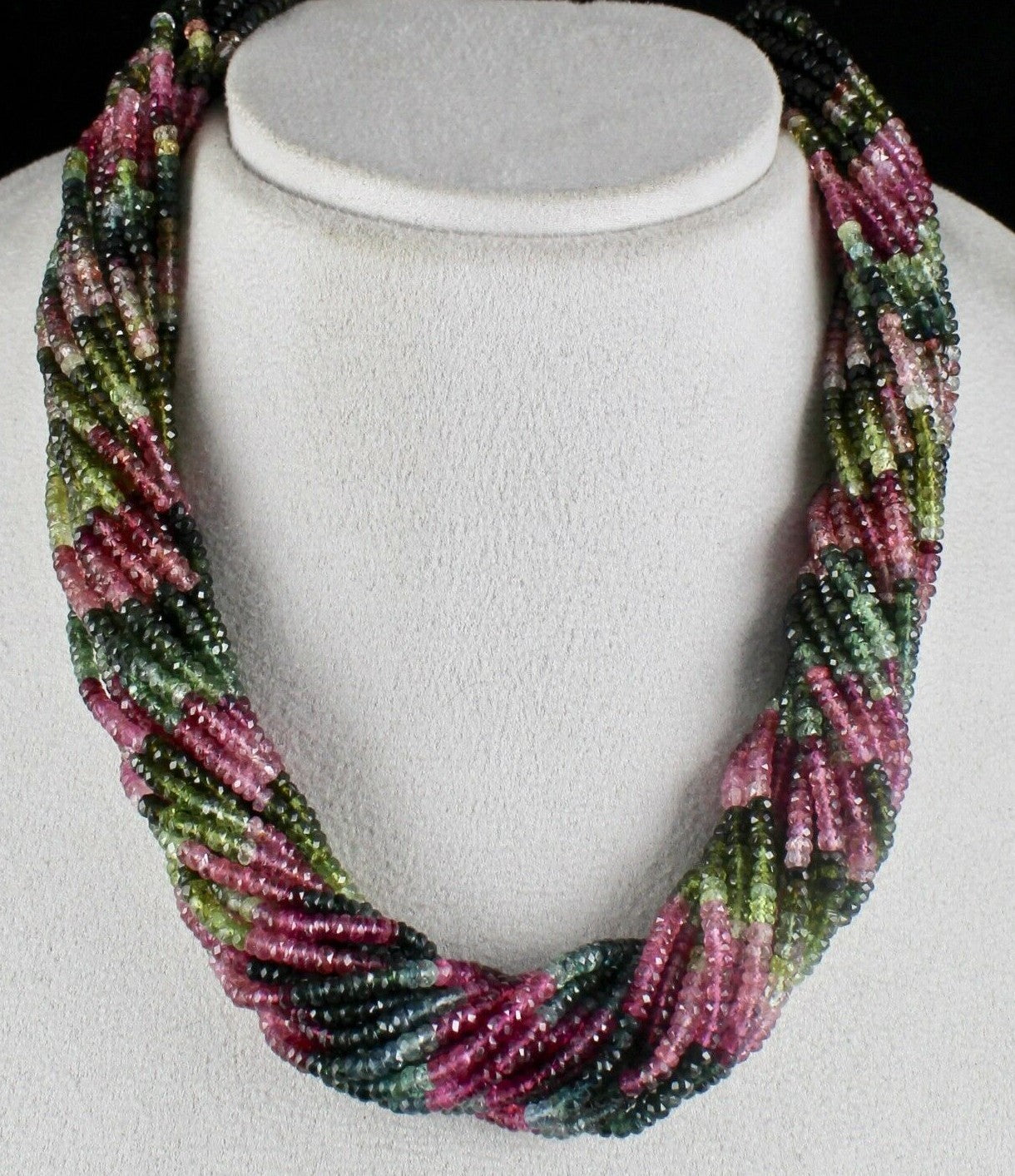 Certified Natural Multi Tourmaline 1025ct Beads Round Sterling Silver Necklace