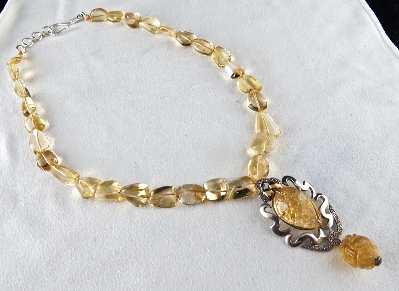 Citrine Diamond 284ct Sterling Silver 18k Gold Victorian Pendant Necklace