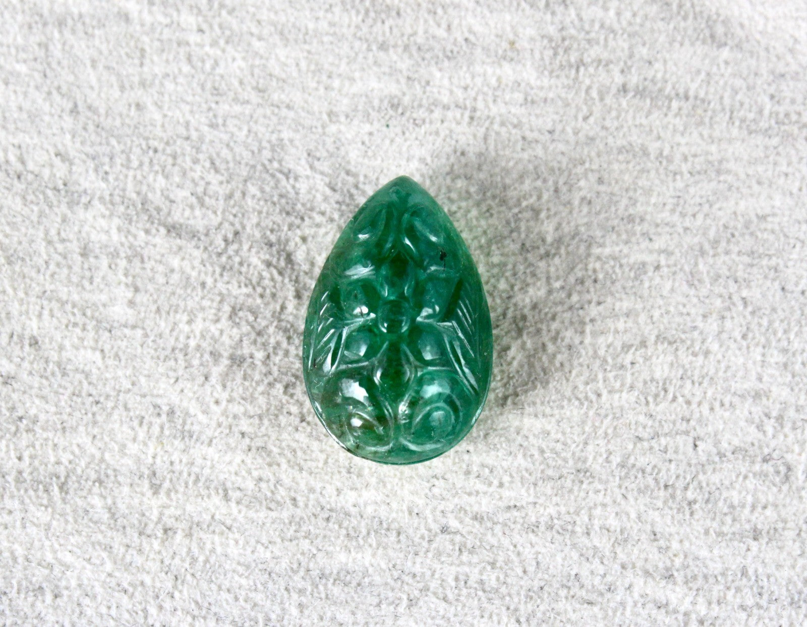 Certified Natural Zambian Emerald 14.94 Ct Pear Carved Gemstone Ring Pendant