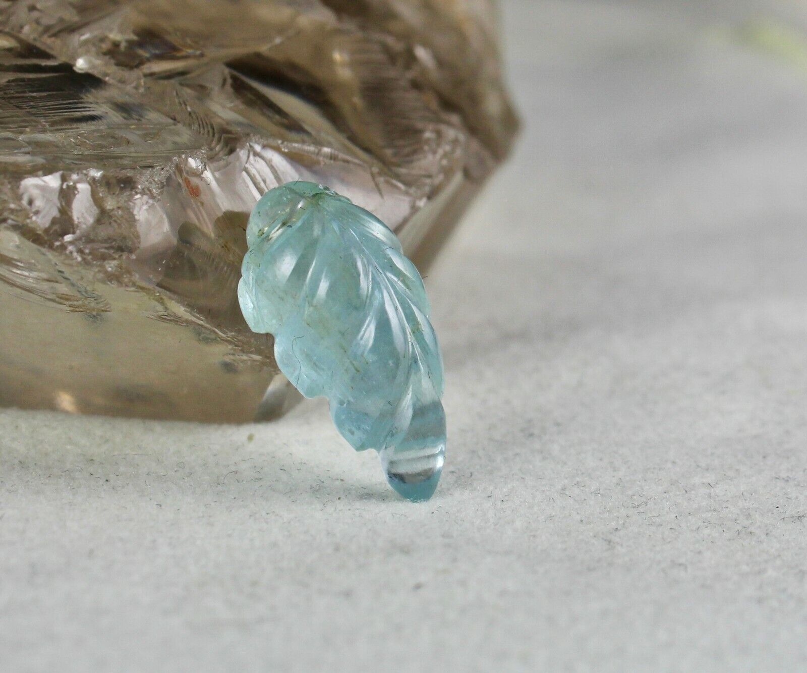 NATURAL BLUE AQUAMARINE CARVED LEAF 11.83 CARATS DRILLED GEMSTONE FOR PENDANT
