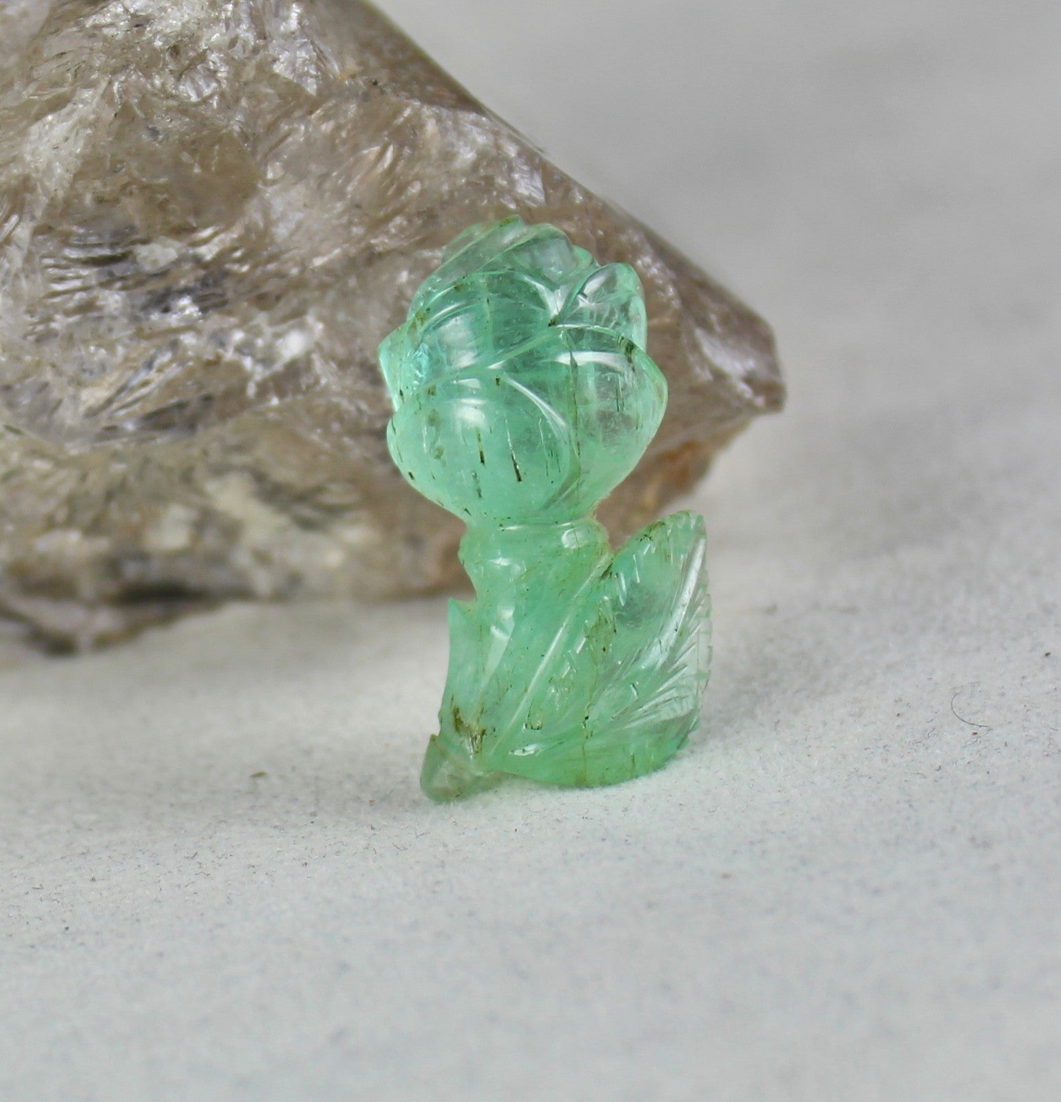 Certified Gtl Natural Colombian Emerald 49 Ct Carved Rose Loose Gemstone